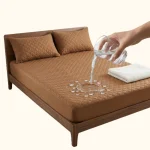 Soft Cotton Quilted 100% Waterproof Fitted Mattress Protector In Brown Color