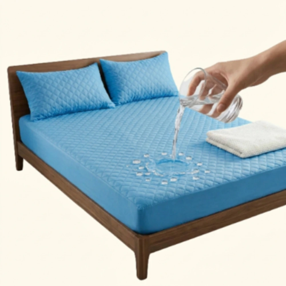 Sky Blue Soft Cotton Quilted 100% Waterproof Fitted Mattress Protector In Sky Blue - Image 1